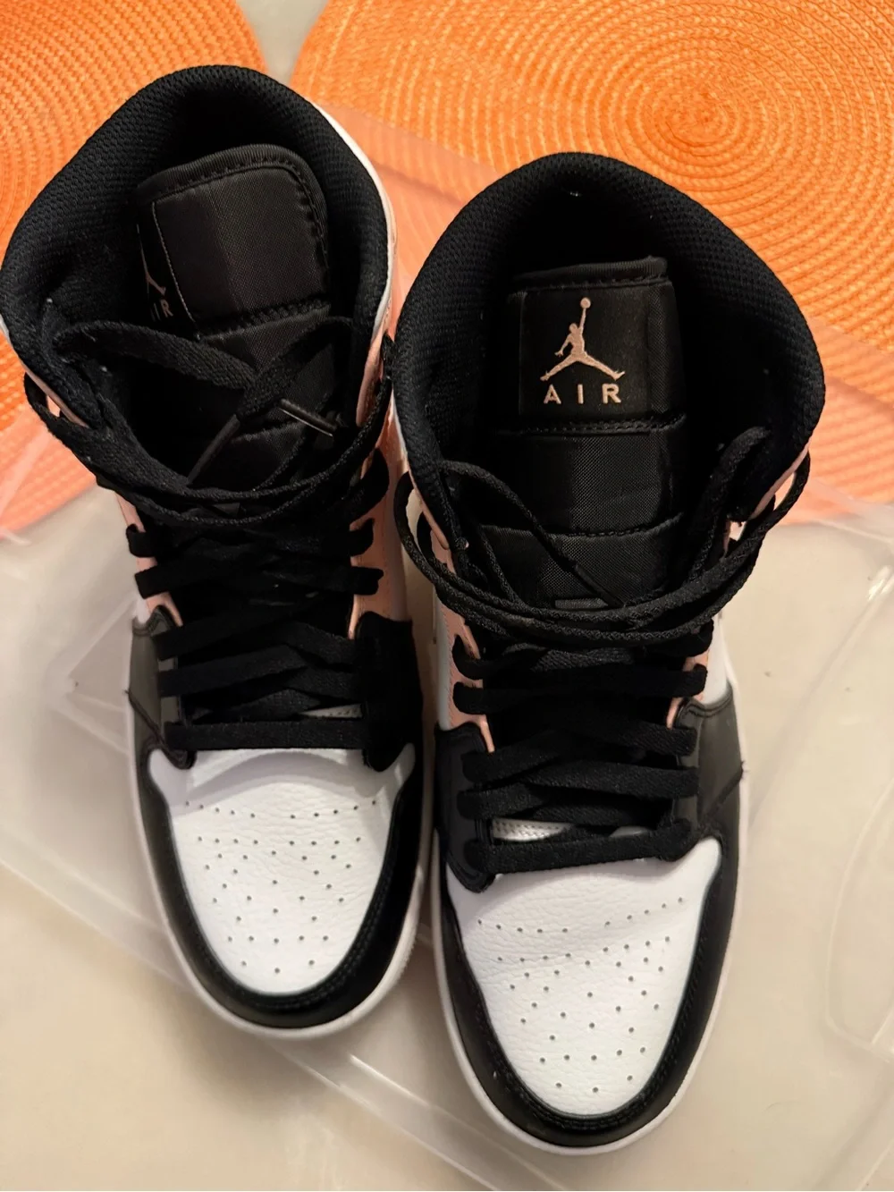 Jordan Mid-Top Sneakers in White, Black & Peach